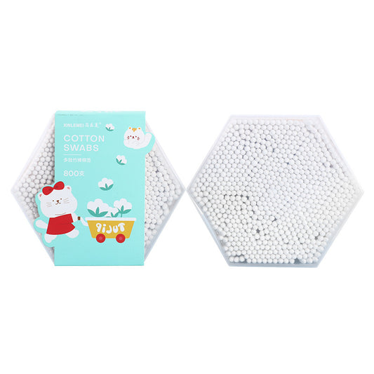 [New product launch] Xinlemei 800 cotton swabs hexagonal boxed pointed round head cosmetic cleaning cotton swab factory 