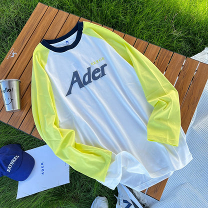 New ADER 2023 early spring color matching loose bottoming shirt hit color T-shirt college couple men and women difference long sleeves 