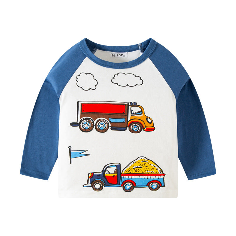 Korean children's clothing children's new autumn cartoon car pattern T-shirt boy's cotton sweater pullover bottoming shirt 