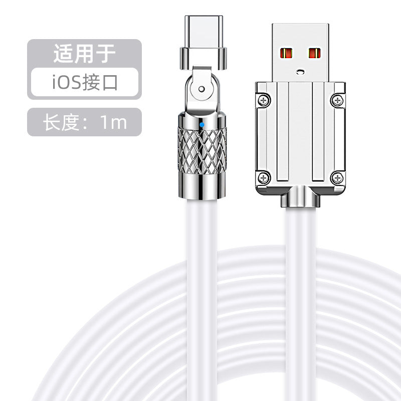 Baitong Super Flash Charge 120W Mecha Zinc Alloy သည် 180 ဒီဂရီ Antifreeze Silicone Bold Fast Charge Data Cable ကို လှည့်နိုင်သည်။