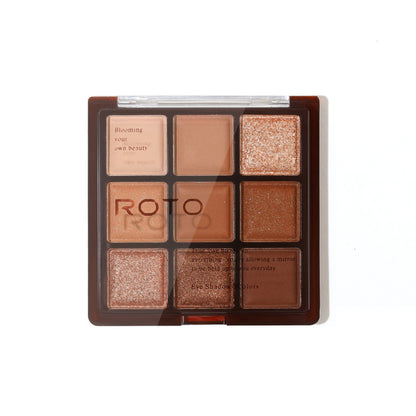 Roto Earthy Color Eyeshadow Palette New Powder Fine Chocolate Eyeshadow Palette ကြာရှည်ခံ Matte Pearlescent ကိုးရောင် Eyeshadow 