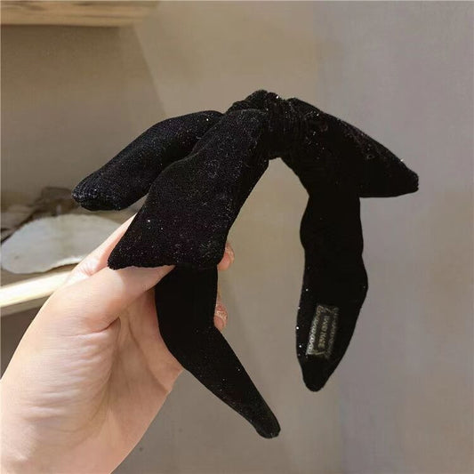 High-top black velvet double-layer large bow headband Korean style high-end head buckle Internet celebrity headband hair hole 