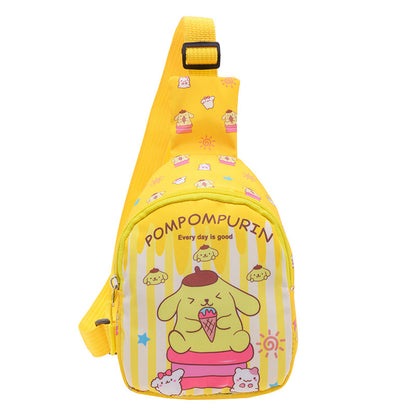 Fashionable children's chest bag, Korean version for going out, casual crossbody bag, cartoon printed shoulder bag, women's trendy and versatile children's bag 