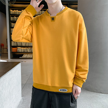 2022 spring and autumn new men's fake two-piece long-sleeved T-shirt fashion trend men's loose couple sweater bottoming shirt 