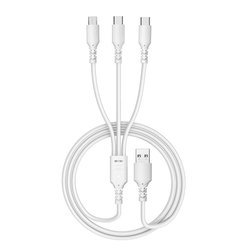 Baitong X16 one-to-three 6A fast charging cable suitable for iPhone8 Android Type-C mobile phone 3 in 1 charging data cable 