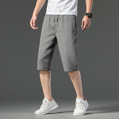 နွေရာသီ ပါးလွှာသော အမျိုးသား Elastic Straight Cropped Pants အမျိုးသား လူငယ် Strap Elastic Waist Fit Straight Casual Pants အမျိုးသား