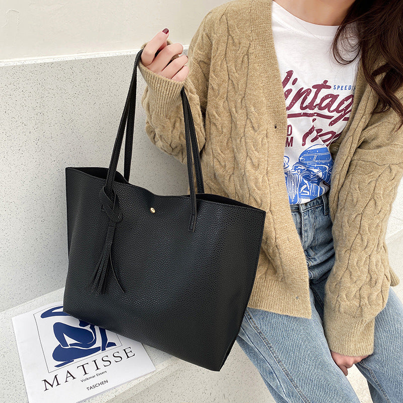 2023 Spring and Summer New Large Capacity Simple Tote Bag Large Bag Women's Fresh Fashion Shoulder Bag Shopping Bag Commuter Bag 