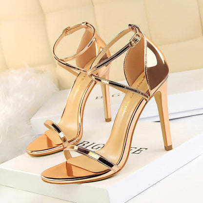 126-8 European and American fashion sexy nightclub slimming summer high-heeled shoes stiletto ultra-high-heeled cross-strap sandals 