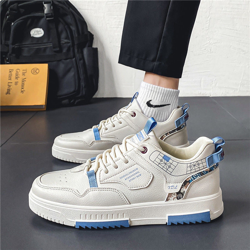 2023 new summer breathable men's leather panel shoes Korean style sports and leisure shoes small white shoes trendy all-match shoes men