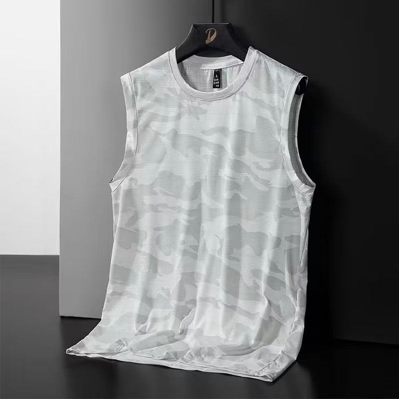 Ice silk quick-drying vest men's elastic vest summer new breathable thin section trendy vest sports fitness sleeveless shirt 