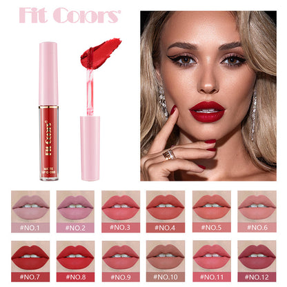 Fit Colors 12-color non-stick matte lip gloss matte velvet liquid lipstick lip gloss cross-border 