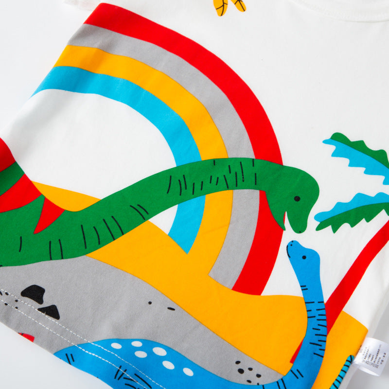 New Cartoon Dinosaur Children's T-shirt Korean Style Summer Clothes Summer Children's Clothes Wholesale Boys Short Sleeve Outer Tops ကိုယ်စား 