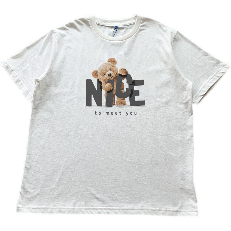 Men's and women's round neck loose 2023 new summer AE niche tide brand bear print short-sleeved T-shirt on behalf of one 