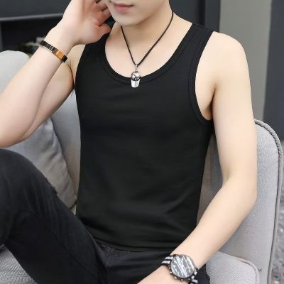 အမျိုးသားဝတ် Vest Elastic Tight Solid Colour Undershirt Sports Vest Men's Summer Slim Shaped Shoulder Backing Shirt ခေတ်မှီလက်ကား