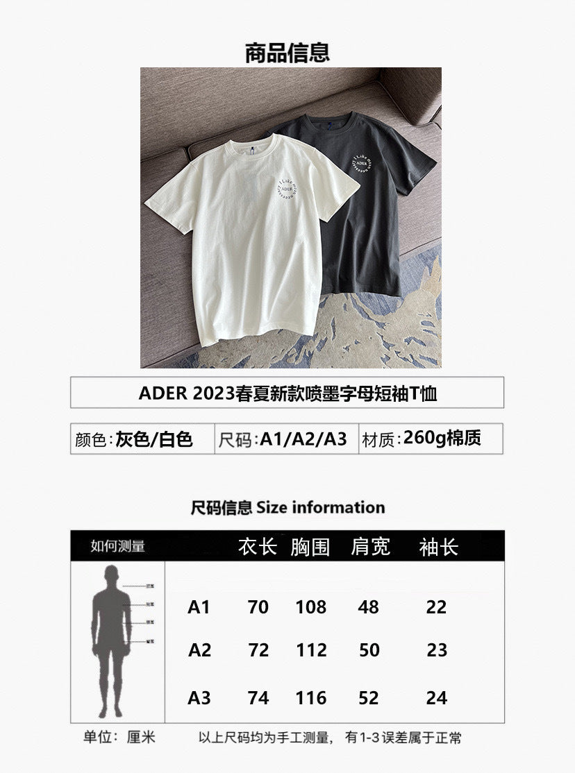 ADER oversize潮牌宽松情侣上衣2023春夏新款渐变印花短袖t恤女