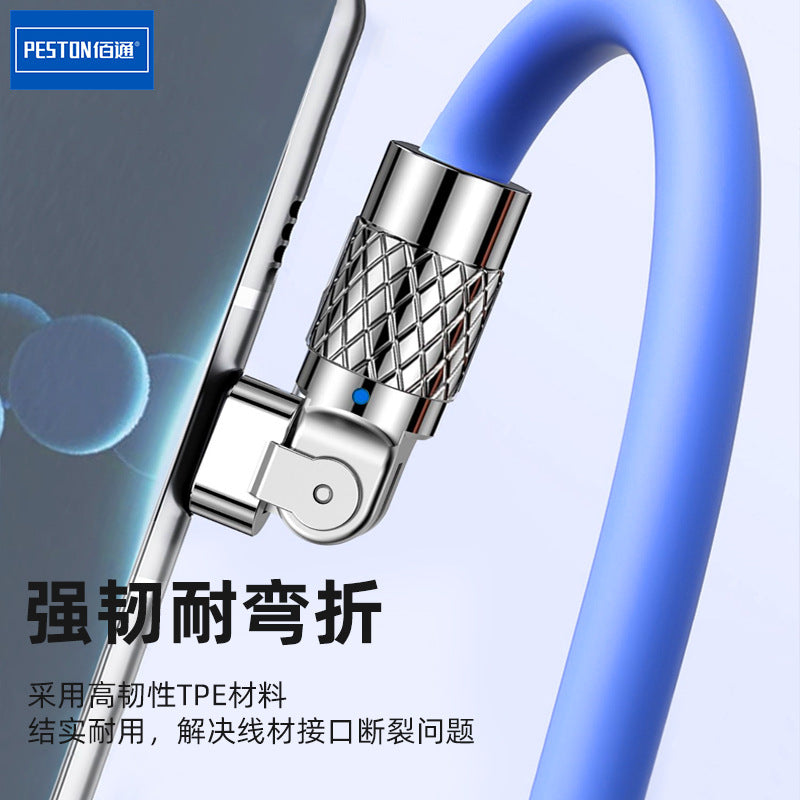 Baitong Super Flash Charge 120W Mecha Zinc Alloy သည် 180 ဒီဂရီ Antifreeze Silicone Bold Fast Charge Data Cable ကို လှည့်နိုင်သည်။