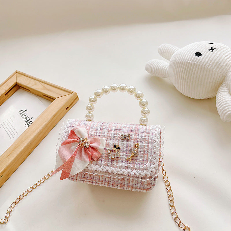 Fashionable Princess Little Fragrance Girls Crossbody Bag Pearl ကလေးလက်ကိုင်အိတ် Korean Style Bow Shoulder Bag 