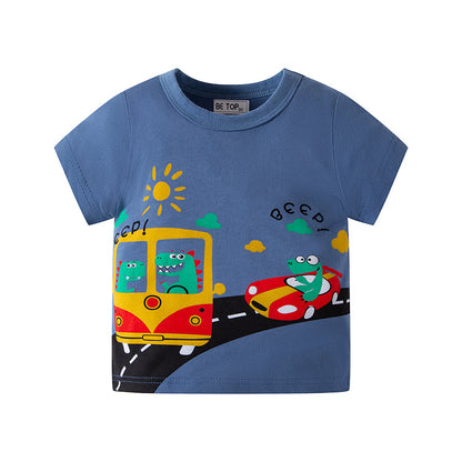 2024 New Boys Summer Clothing ကလေးလက်တို တီရှပ် Cartoon Boy T-Shirt Half Sleeve Cotton Baby Top 