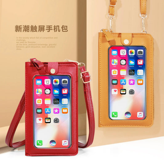 2022 new mobile phone bag women's multifunctional solid color touch screen shoulder crossbody small bag transparent mobile phone bag 