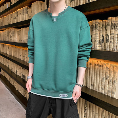 2022 spring and autumn new men's fake two-piece long-sleeved T-shirt fashion trend men's loose couple sweater bottoming shirt 