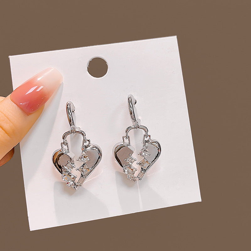 Silver Needle Zircon Heart Stud Earrings Cross Sweet Cool Wind Earrings Personality Irregular Bow Knot Earrings 