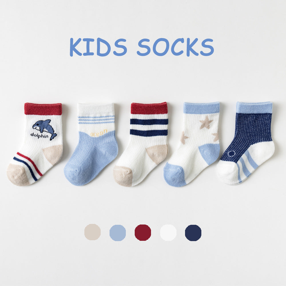 2023 Children's Socks Spring and Summer Mesh Sports Breathable Cotton Medium Tube Durable Baby Baby Socks Manufacturer Wholesale 