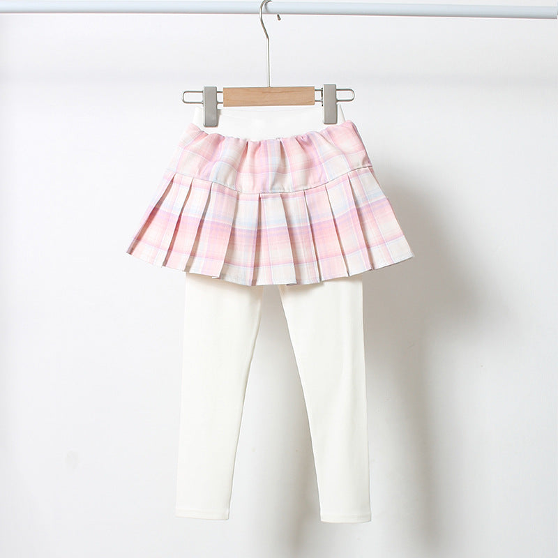 Girls leggings outer wear spring and autumn fake two pieces jk children's pleated skirt pants girl baby spring trousers wholesale 