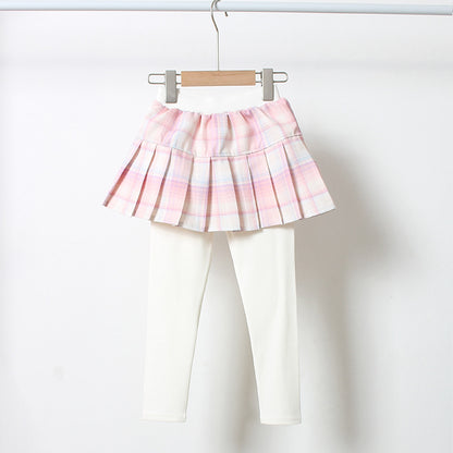 Girls leggings outer wear spring and autumn fake two pieces jk children's pleated skirt pants girl baby spring trousers wholesale 