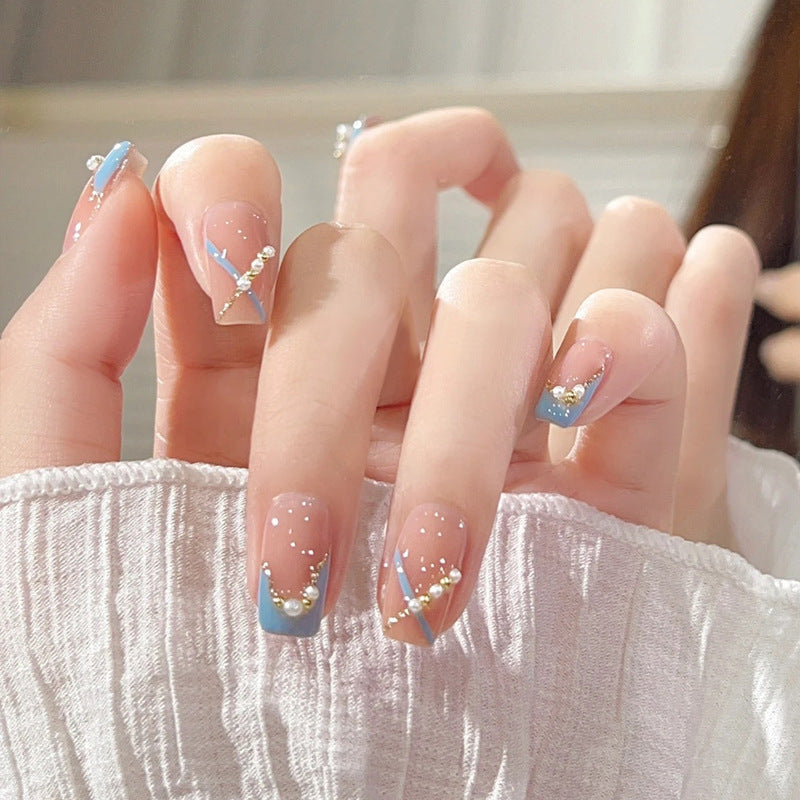 Wholesale handmade nail patches, mid-length aurora warm elf glass diamond manicure finished nail stickers jelly glue