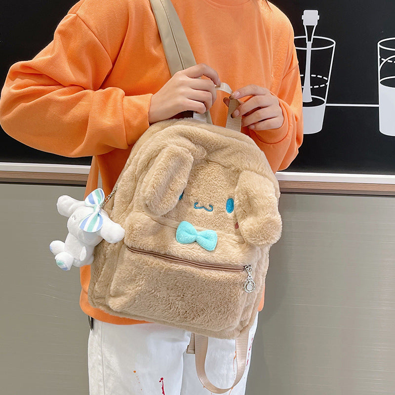 2023 New Japanese Cartoon Plush Bag Cute Girly Heart Rabbit Backpack Ugly Cute Big Ears Furry School Bag 