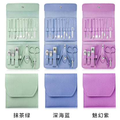 Matcha Green Nail Scissors Eyebrow Scissors Manicure Set လက်သည်းကတ်ကြေး Set Manicure Set Folding Bag Manicure Set 