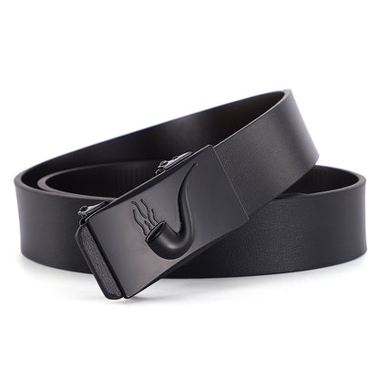 Factory direct sales toothless automatic buckle belt men's leather laser LOGO business leisure belt men's wholesale distribution 