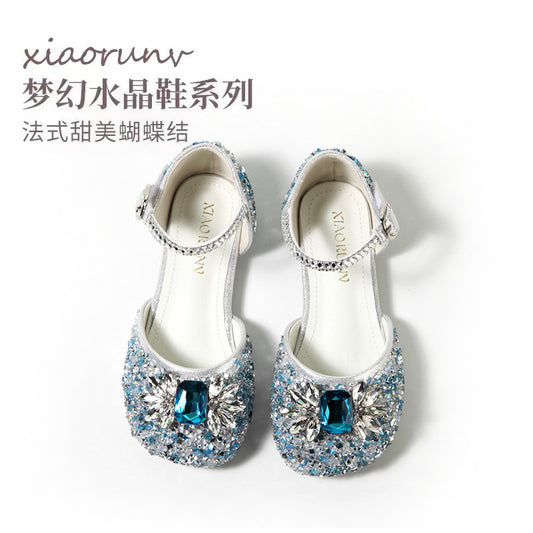 မိန်းကလေးများ Aisha Crystal Princess Shoes 2023 နွေရာသီအသစ်ကလေးများ၏သားရေဖိနပ်အသစ်မိန်းကလေးများ Soft Bottom Baotou Sandals