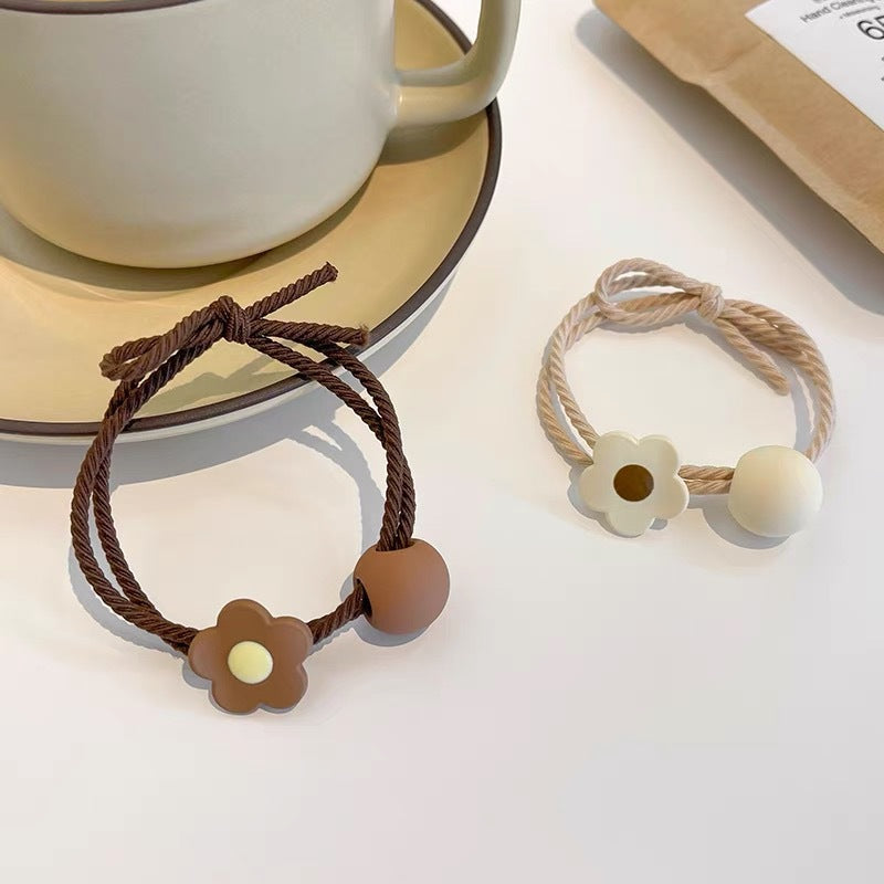 Milk coffee color flower head rope Korean simple hair ring tied hair rubber band temperament female scalp leather set hair rope hair accessories 