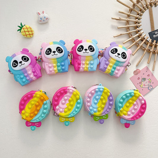 ကာတွန်း Little Panda Baby Coin Purse Bubble Silicone Children's Crossbody Bag ရောင်စုံ Lollipop ကလေးအိတ် လက်ကား 