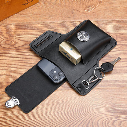 Upgrade the new mobile phone waist bag men's construction site work mobile phone leather case can put cigarette case hanging key wear belt special 