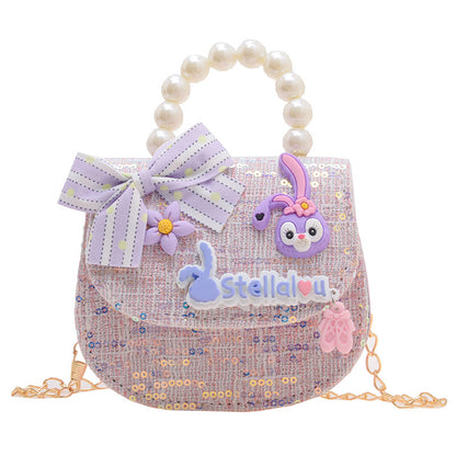 Cross-border new children's bag, stylish chain shoulder bag, fashionable pearl handbag, cute princess small backpack wholesale 