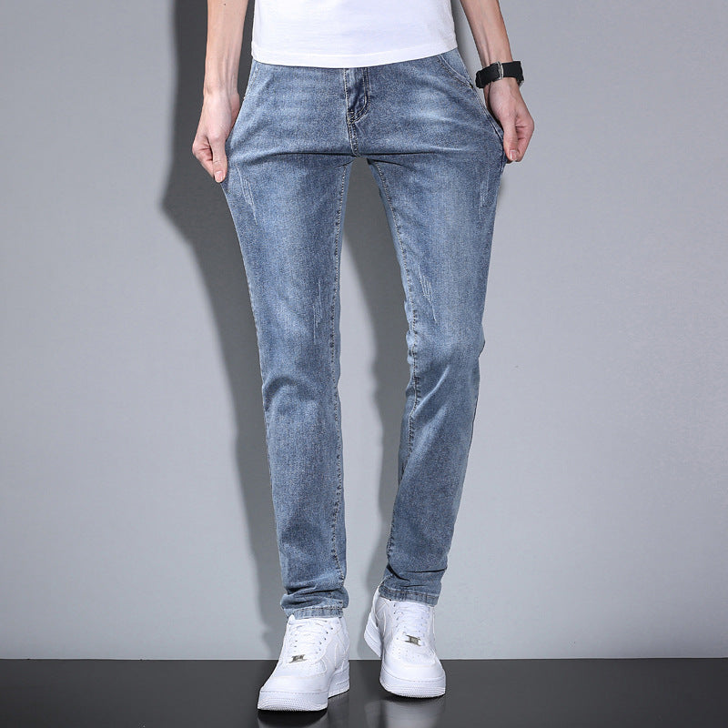 2023 summer new jeans men's Korean version slim elastic pencil pants youth trend men's pants wholesale 