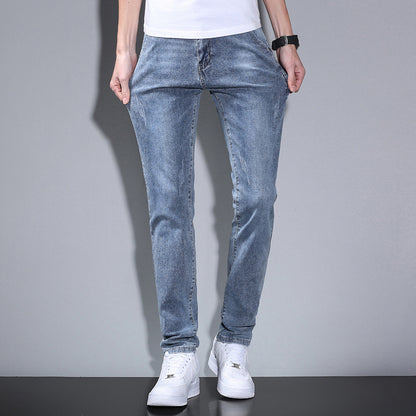 2023 summer new jeans men's Korean version slim elastic pencil pants youth trend men's pants wholesale 