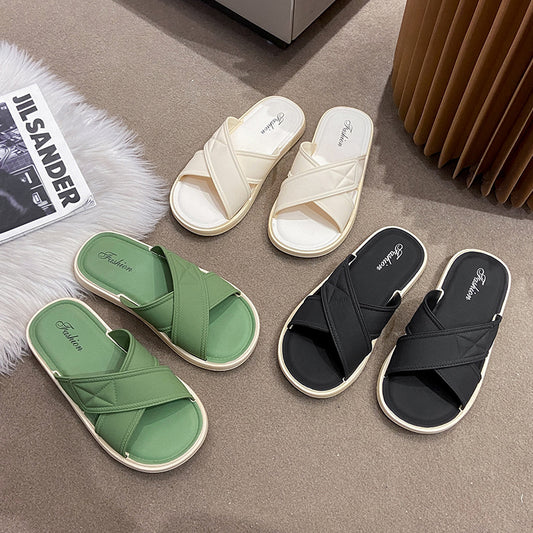 Slippers women's summer wear solid color sandals and slippers new indoor home flat non-slip wear-resistant flip flops trendy wholesale 