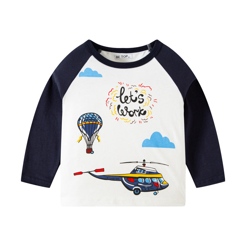 Korean children's clothing children's new autumn cartoon car pattern T-shirt boy's cotton sweater pullover bottoming shirt 