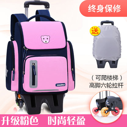 Primary school students trolley space school bag 1-3-6 years boys and girls unicorn detachable six-wheeled climbing bag with wheels 