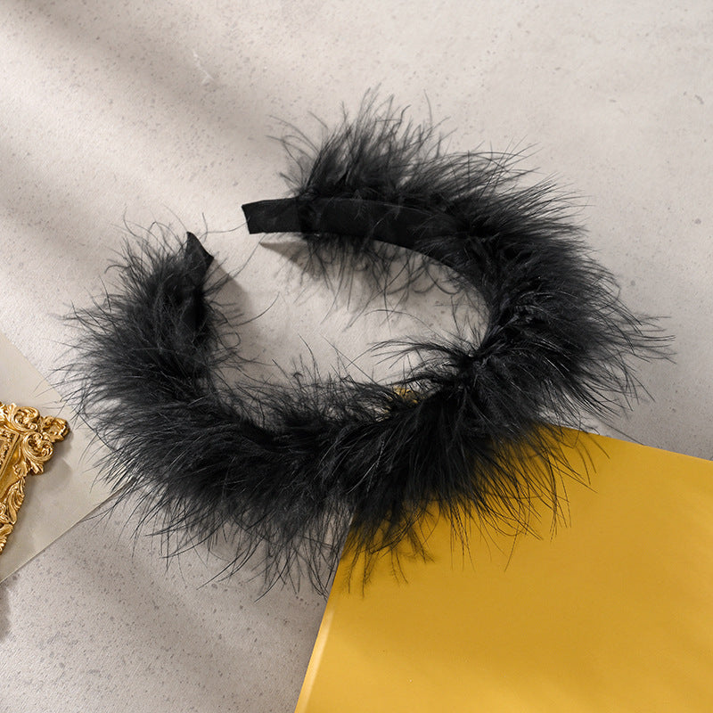 Korean high-end niche ostrich feather large intestine hair ring satin headband hair ring pig intestine black free shipping 