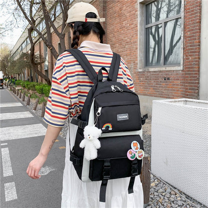 2023 new Korean style student fashion multi-purpose junior high school student campus college student four-piece school bag backpack 