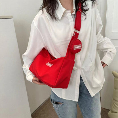 2023 new crossbody bag student class bag female ins style Japanese style large capacity solid color mother-in-law bag shoulder bag 