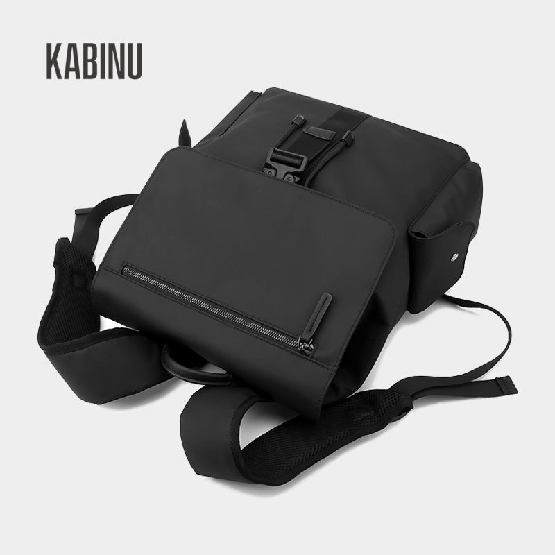 Kabinu solid color backpack leather film casual water-repellent backpack business commuter computer bag middle school student school bag 