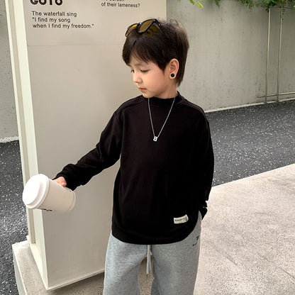 Amo Beibei children's 2024 spring mid-collar modal bottoming shirt for boys and girls baby label comfortable long-sleeved T-shirt 