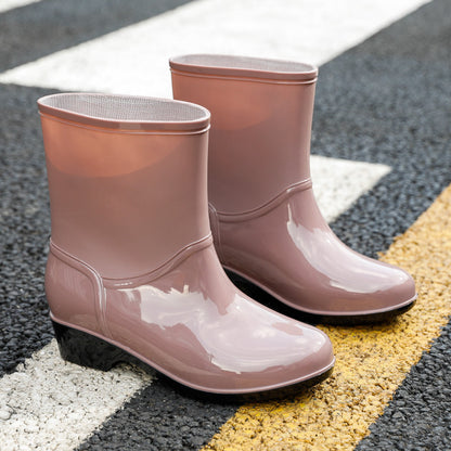 Mid-tube rain boots women's fashion plus velvet cotton cover detachable non-slip wear-resistant waterproof PVC water shoes adult rain boots wholesale 