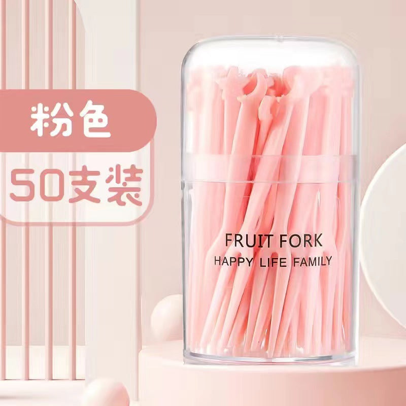 Fruit fork set fruit pick disposable plastic two-tine household fruit cake dessert fork snack fork 