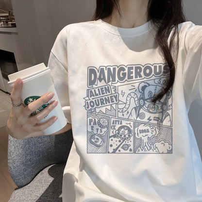 2023 spring and summer white bottoming shirt female Japanese animation printed cotton short-sleeved t-shirt loose tide brand couple outfit 